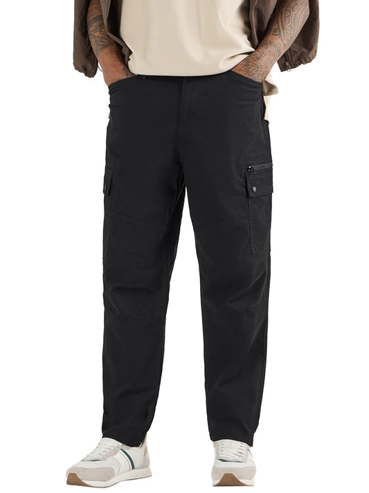 Bewakoof MenS Solid Tapered Fit Twill Cargo Pant_648624_Black_28