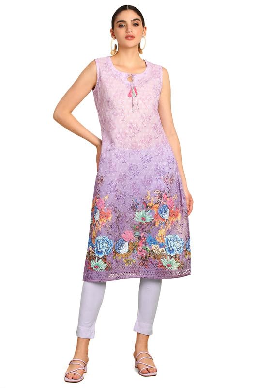 Soch Womens Purple Embroidered Kurta With Tie-Ups