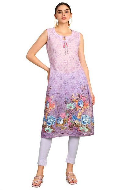 Soch Womens Purple Embroidered Kurta With Tie-Ups