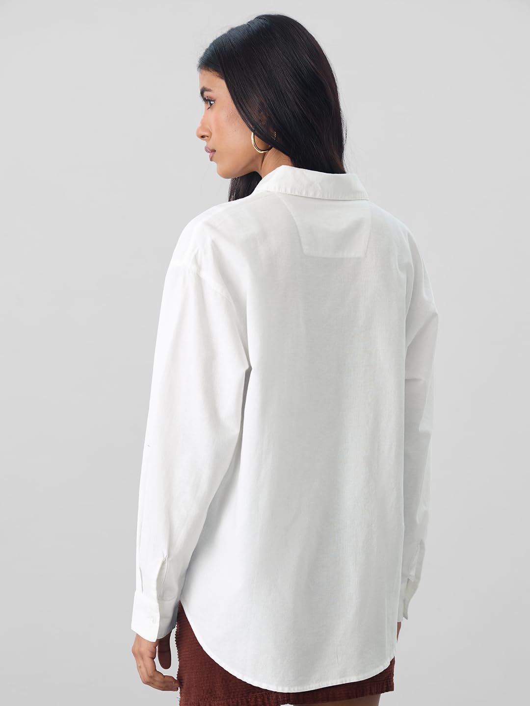 The Souled Store Cotton Linen: Lucky Clover Women and Girls Long Sleeves Collared Neck Button Front White Embroidered Lightweigh