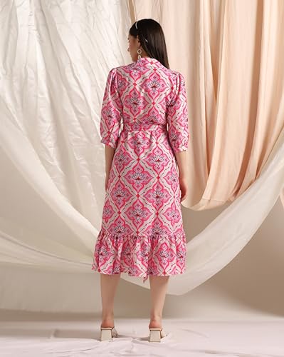 Greciilooks Womens Rayon A-Line Regular Fit Dress (Pink, Medium)