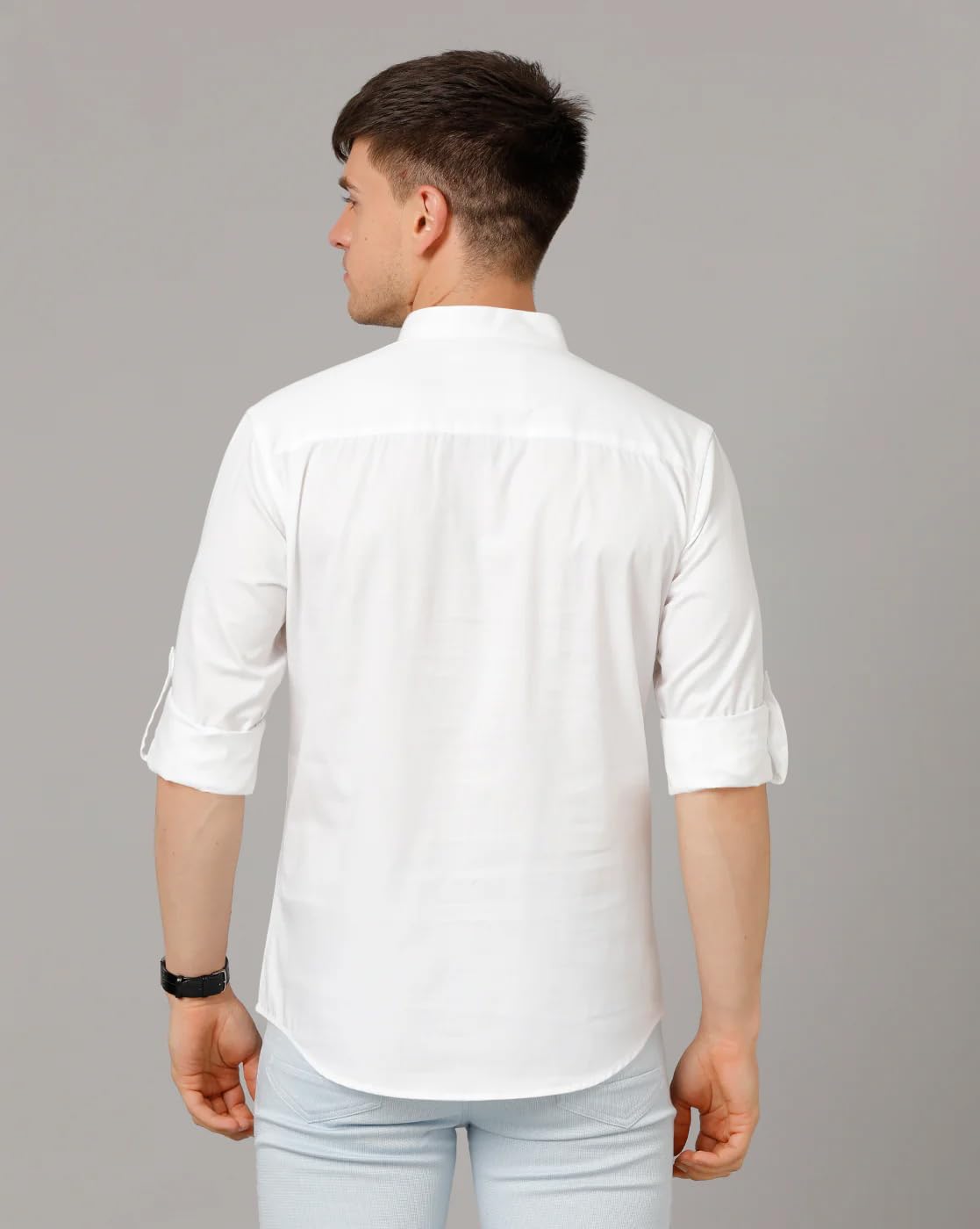 Zombom MenS Cotton Blend Solid Regular Fit Casual Mandarin/Chinese Collor Short Kurta White