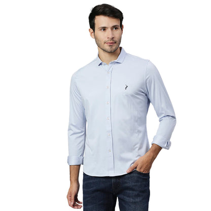 Thomas Scott Mens Solid Slim Fit Casual Shirt with Spread Collar and Full Sleeve Sky Blue