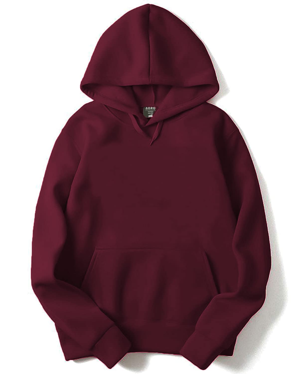 ADRO Men's Cotton Neck Hooded Sweatshirt (H22-1-PLN-MR_Maroon)