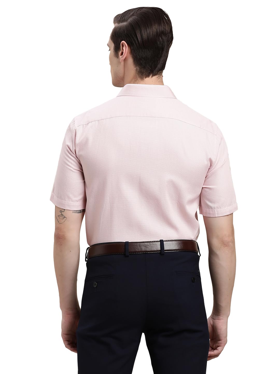 Turtle Men Light Pink Dobby Half Sleeve Regular Fit 100% Cotton Formal Shirt