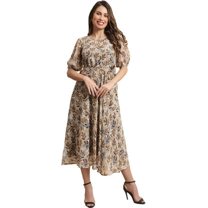 Preneum WomenS Maxi Fit & Flare Print Georgette Regular Sleeves Casual |Summer |Latest Style |Festival & Occasion Maxi Gown(Max