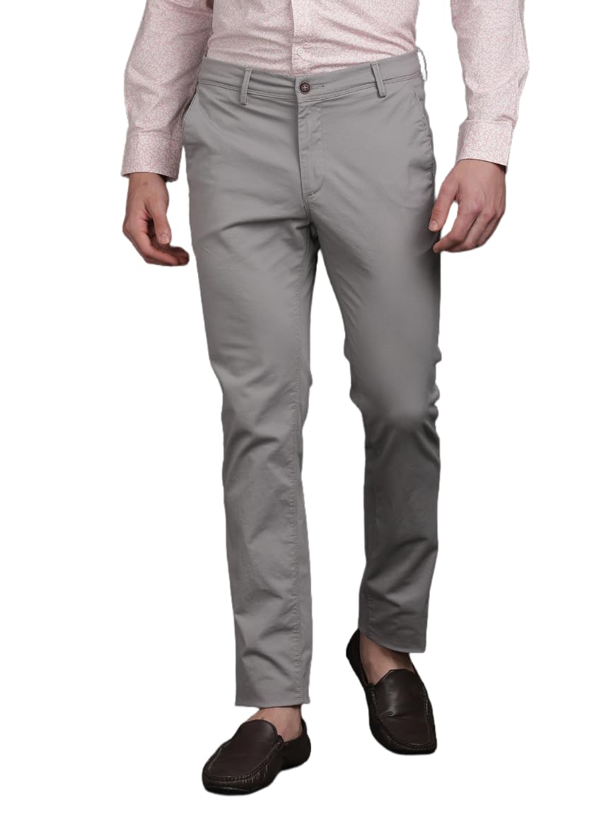 Turtle Men Cotton Stretch Ultra Slim Fit Solid Grey Flat Front Casual Trouser || Pant || Mens Trouser