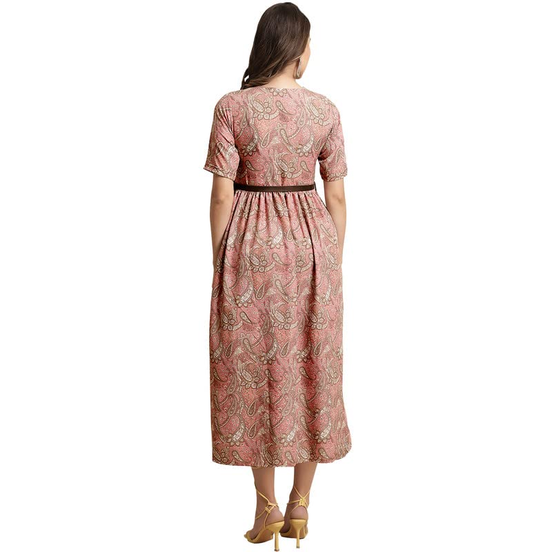 Preneum WomenS Georgette Floral Printed 3/4 Slevees A-Line Fit & Flare Gown With Beltindo-Western Ethnic Gown || A-Line Maxi Dr