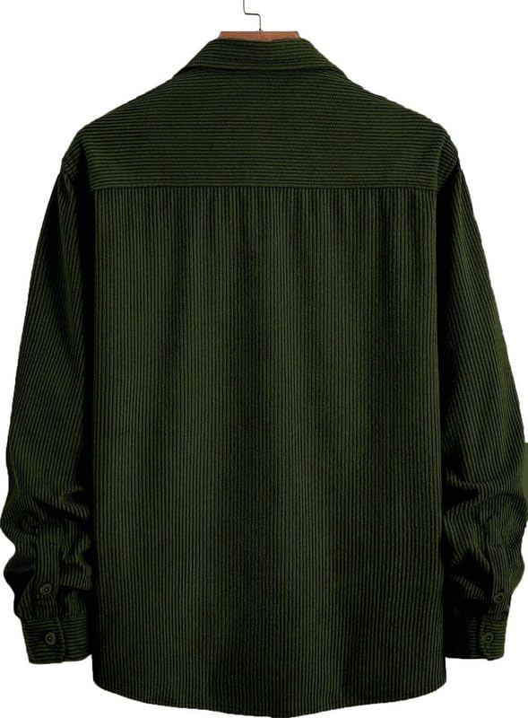 Deelmo MenS Full Sleeve Corduroy Shirt | Stylish Textured Casual Button-Down Shacket For Autumn Winter | Dual Pocket Front Desig