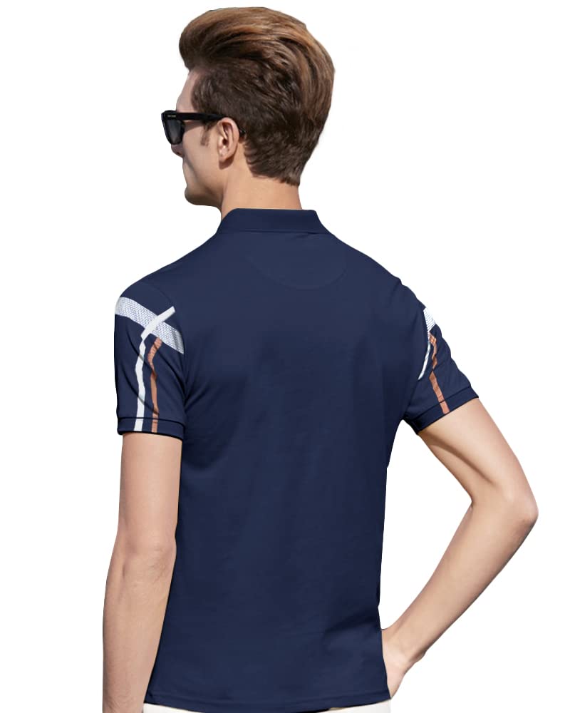 Eyebogler MenS Trendy Polo Neck Half Sleeves Regular Fit Checkered T-Shirt Navy Blue