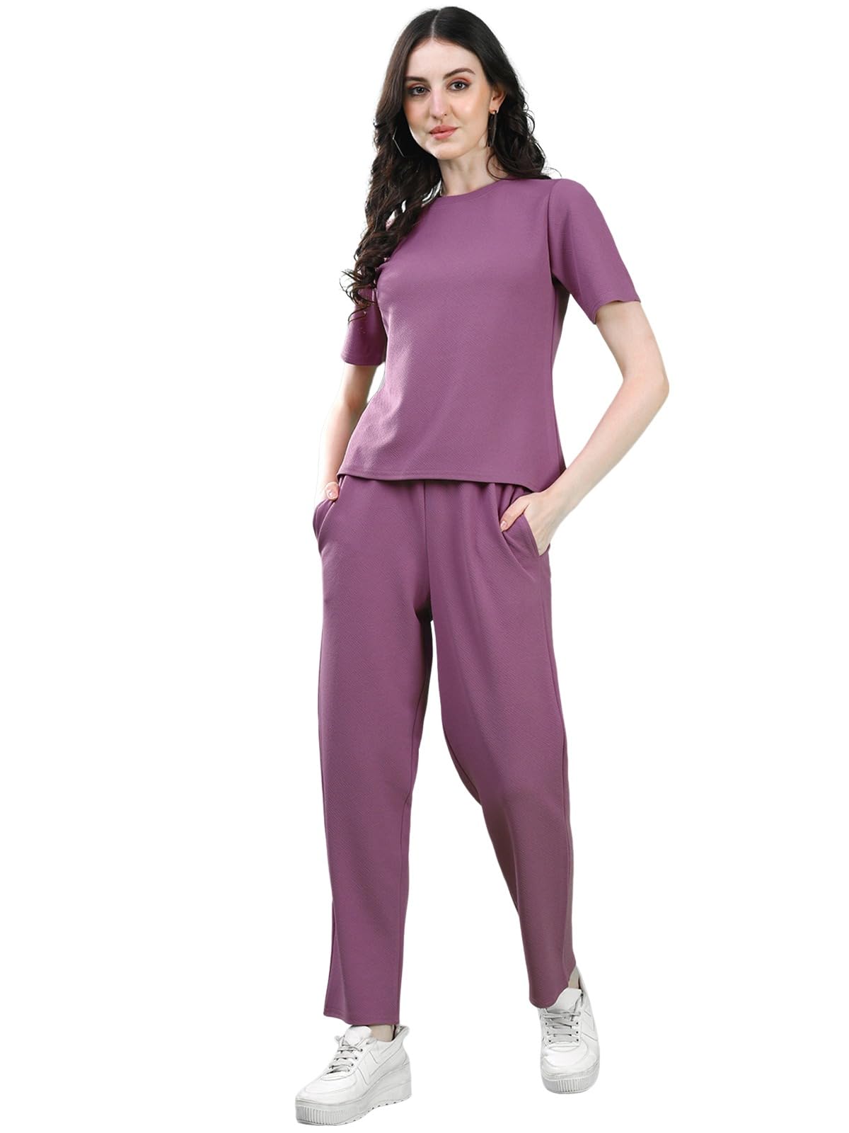 Selvia Co-Ords Set For Women|Lycra Top & Trouser Set|Casual Co-Ords Set For Women|Solid Two Piece Co-Ord Set|Sports Wear Co-Ords