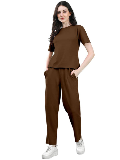 Selvia Co-Ords Set For Women|Lycra Top & Trouser Set|Casual Co-Ords Set For Women|Solid Two Piece Co-Ord Set|Sports Wear Co-Ords