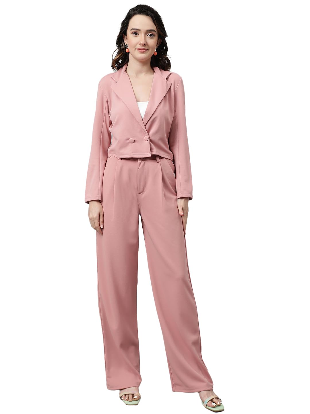 Kotty WomenS Dress Pant With Blazer Co-Ords Set Dusty Pink