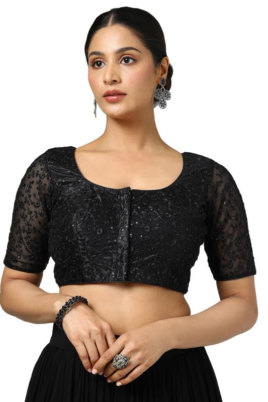 Soch Womens Black Net Embroidered Padded Blouse With Sequins
