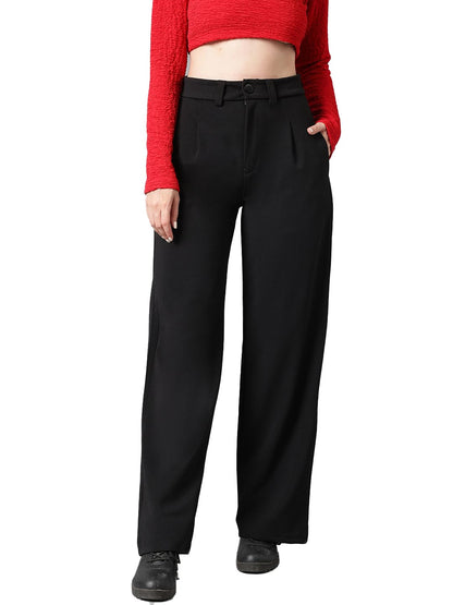 KOTTY Womens Polyester Blend Straight Fit Trousers Jade Black