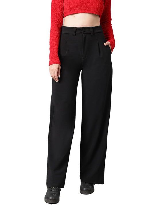 KOTTY Womens Polyester Blend Straight Fit Trousers Jade Black