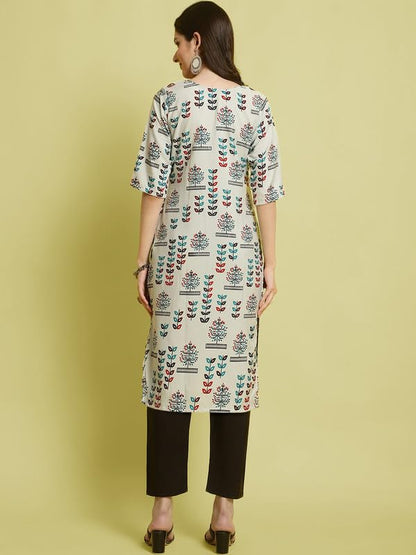 Pinkmint Elegant Printed Crepe Kurta And Pant Set For WomenS Ll Fashionable Kurti Combo Set Ll Stright Round Neck Kurti (Pack O