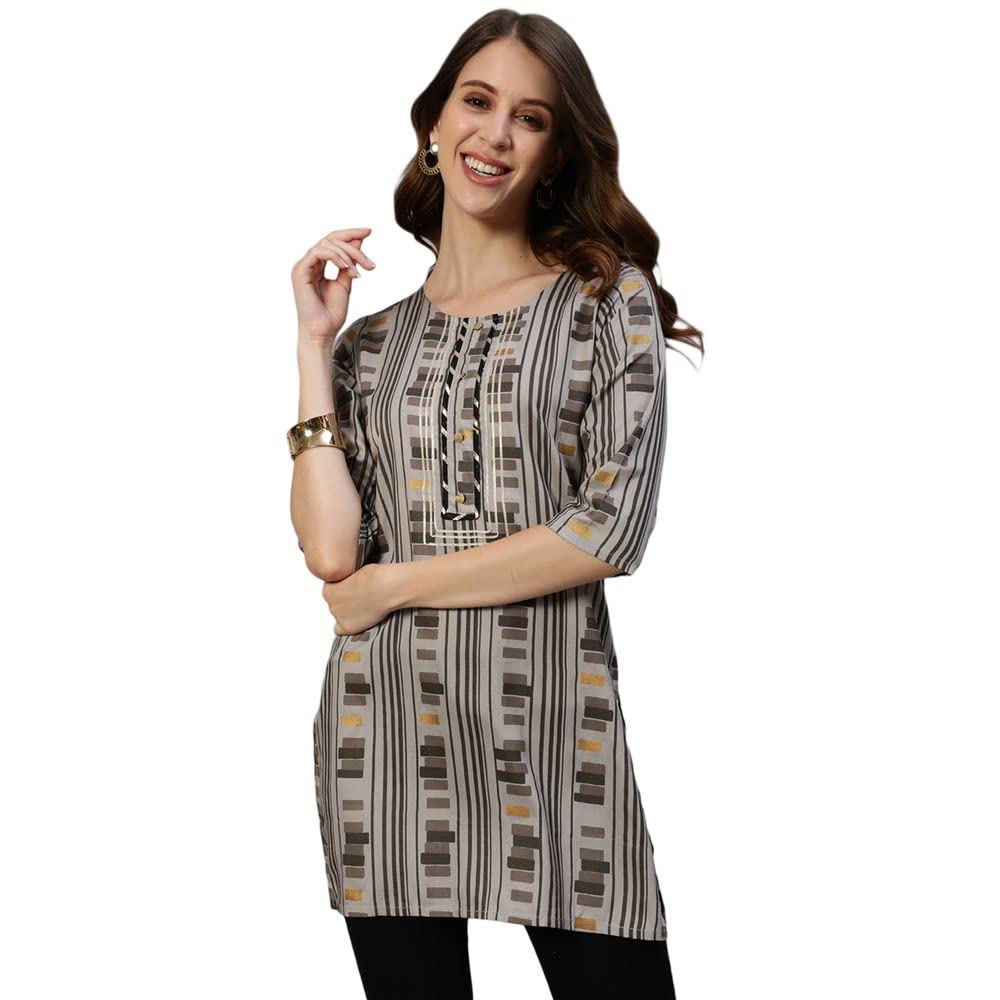 anubhutee Women Grey Black Geometric Printed Straight Kurti