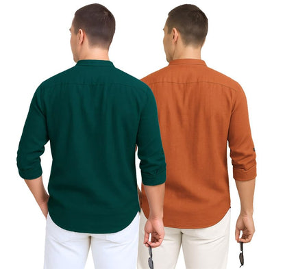 Deemoon Combo Of MenS Cotton Blend Solid Regular Fit Full Sleeve Short Kurta | MenS Trendy Short Kurta Pack Of 2 (Available In