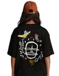 Juneberry Oversized Loose Baggy Fit Drop Shooulder Half Sleeves Pure Cotton Happy Guy Graphic Printed Black T-Shirt For Women &
