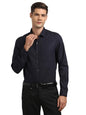 Turtle Men 100% Cotton Slim Fit Navy Blue Print Full Sleeve Formal Shirt