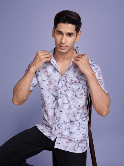 Pinkmint Stylish Shirt for Men ll Printed Half Sleeve Shirts ll Regular Fit Chest Pocket Shirt