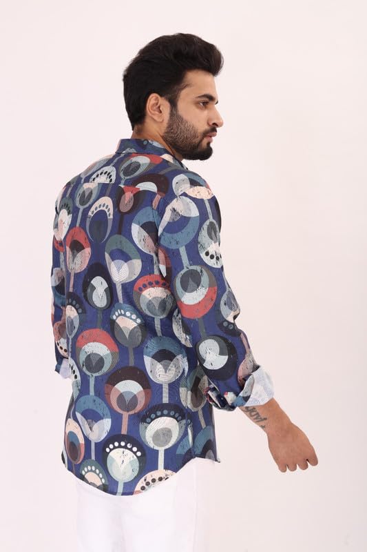 Brown Culture MenS Cotton Blend Abstract Print Shirt With Spread Collared Full Sleeves Standard Length And Button Down Closure