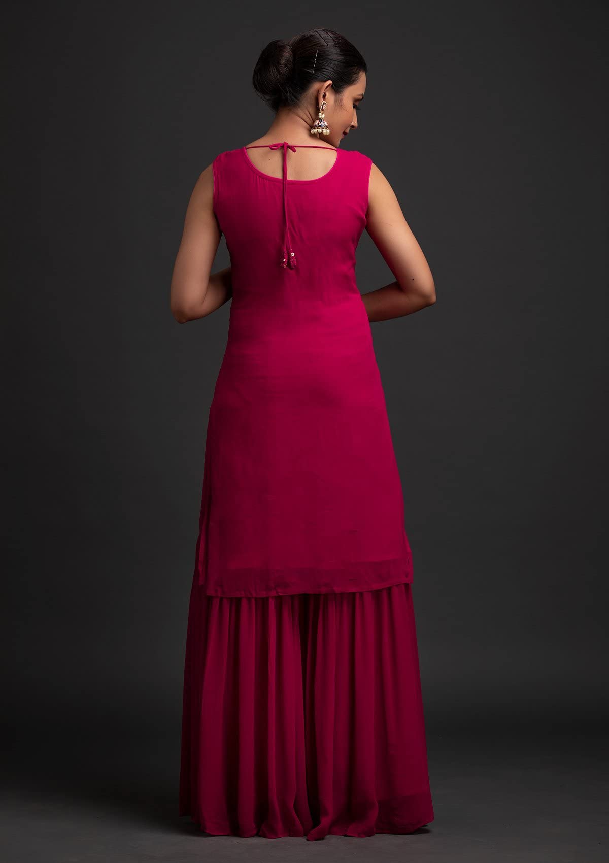 Xomantic Fashion WomenS Georgette Sequence Work Kurta Sharara Set With Dupatta Pink