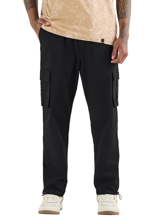 Bewakoof Mens Mid Rise Solid Oversized Fit Cotton Blend Cargo Pants_609761_Black_28