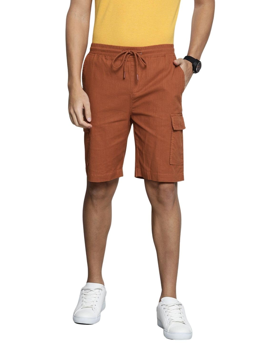 The Indian Garage Co Men Slim Fit Solid Mid-Rise Cargo Shorts