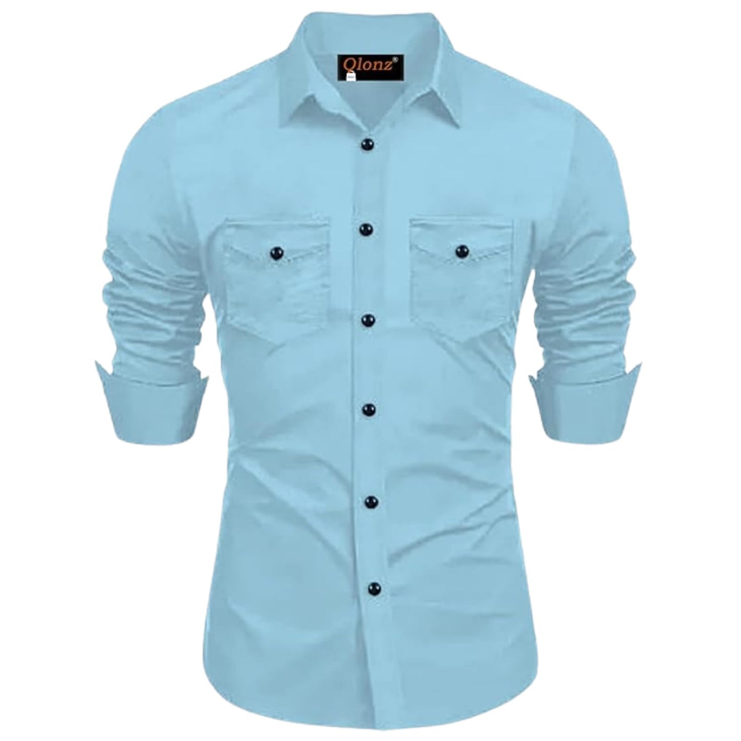Rebelify MenS Cotton Blend Shirt With Pockets Full Sleeves Collared Neck Solid Pattern Botton Down Closure Relaxed Fit And Stan