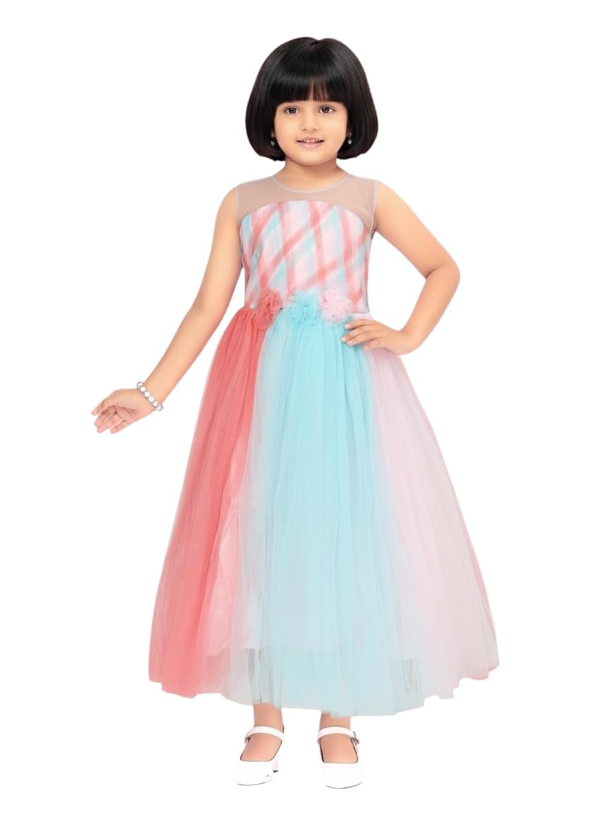 Aarika Girls Pink Colour Solid Net Gown-(3-9 Years)-(Oct_G-05243-Pink-22)