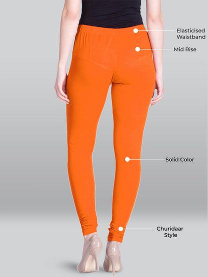 Lyra Women Solid Premium Cotton Ankle Length Leggings | Mid-Waist | Fashionwear Saffron