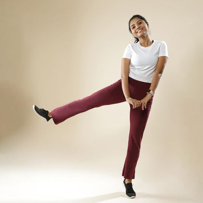 BlissClub Women Groove-in Cotton Flare Mid Rise Pants | High-Waist | Adjustable Inner Drawcord | 4 Pockets | Cottonflo Fabric, M