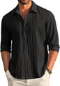 CB-COLEBROOK Mens Casual Button Down Shirts Long Sleeve Linen Shirt Fashion Textured Beach Summer Shirt (in, Alpha, 2XL, Regula