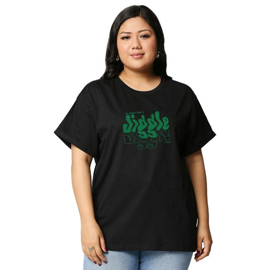 Bewakoof Womens Plus Size Graphic Print Cotton T-Shirt- Boyfriend Fit, Round Neck, Half Sleeves 546098_Black_3XL