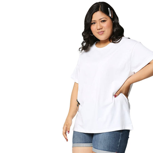 Bewakoof Womens Solid 100% Cotton Plus Size T-Shirt - Boyfriend Fit, Round Neck, Half Sleeve