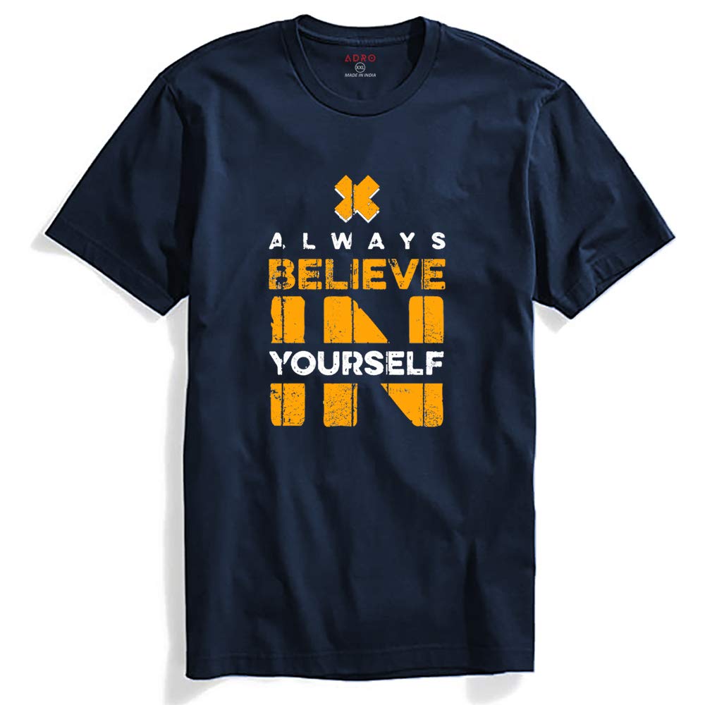 ADRO Believe in Yourself Printed T-Shirts for Men & Women (RNR-S35-BEL-NB_Navy)