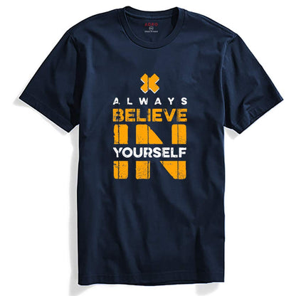 ADRO Believe in Yourself Printed T-Shirts for Men & Women (RNR-S35-BEL-NB_Navy)