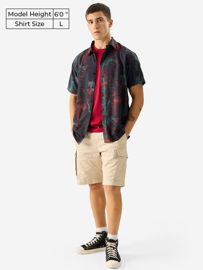 The Souled Store Rebel Moon: Kora Men and Boys Short Sleeve Collared Neck Button Down Regular Fit Rayon Summer Shirts Multicolou