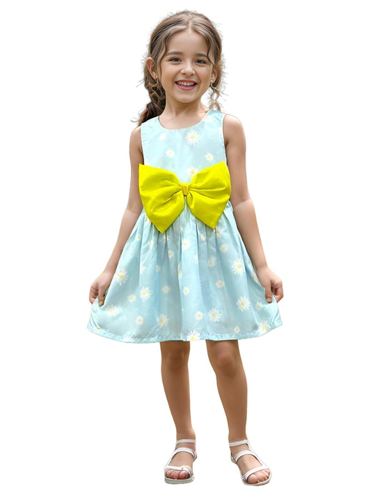 A.T.U.N. (ALL THINGS UBER NICE) Mini Auqa Floral Printed Pam Bow Dress for Girls Aqua