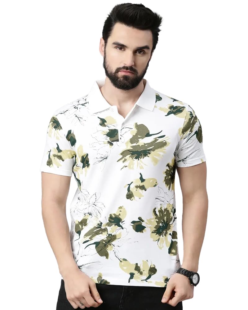Noble Monk MenS Polo Neck Printed Regular Fit Half Sleeve T-Shirt