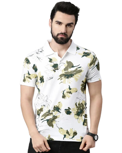 Noble Monk MenS Polo Neck Printed Regular Fit Half Sleeve T-Shirt