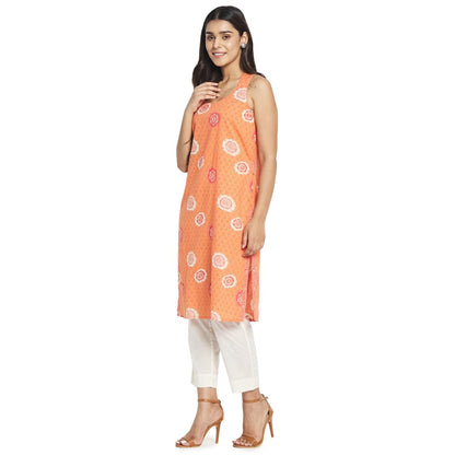Fabindia Women's Cotton Slim Kurta (102431101_Peach