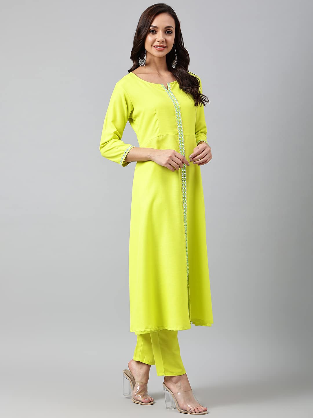 ANNI DESIGNER Women's Cotton Blend Embroidered Anarkali Kurta with Palazzo & Dupatta (Darwaja)