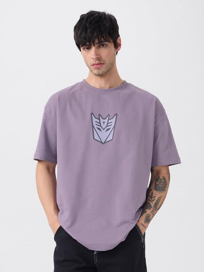 The Souled Store Official Transformers : Megatron Mens and Boys Oversize Fit Half Sleeves Cotton T-Shirt Purple
