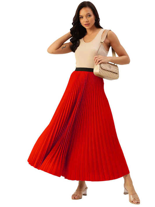 Kzully Rayon Casual Skirt Red