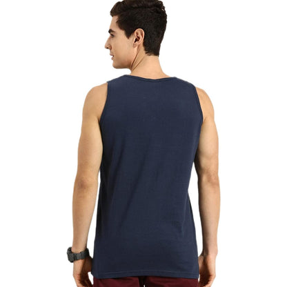 Bewakoof Men Make Tracks Graphic Print Blue Sleeveless Round Neck Vest