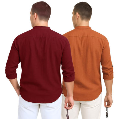 Deemoon Combo Of MenS Cotton Blend Solid Regular Fit Full Sleeve Short Kurta | MenS Trendy Short Kurta Pack Of 2 (Available In