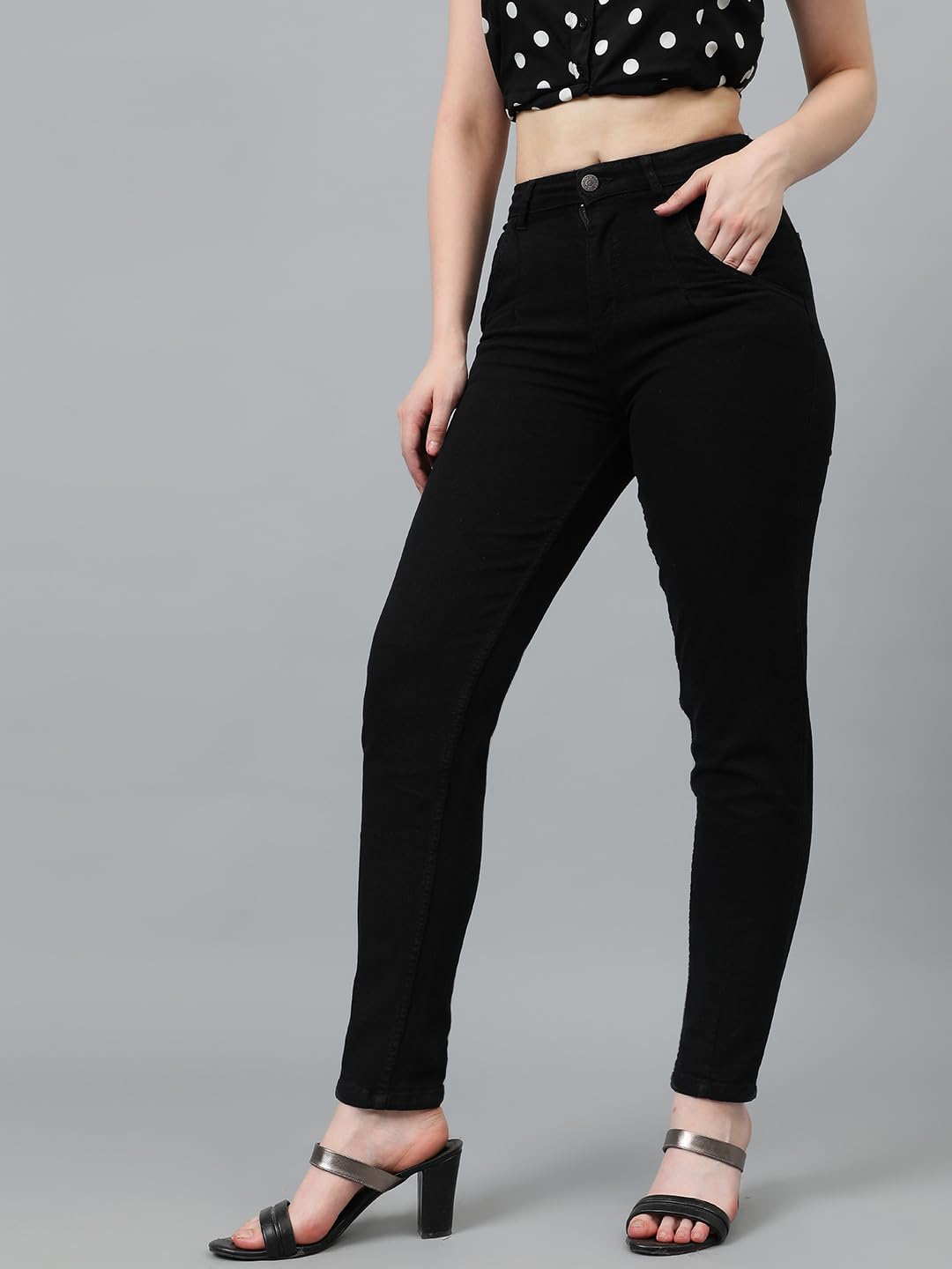 Kotty Women High Rise Cotton Lycra Slim Fit Solid Jeans